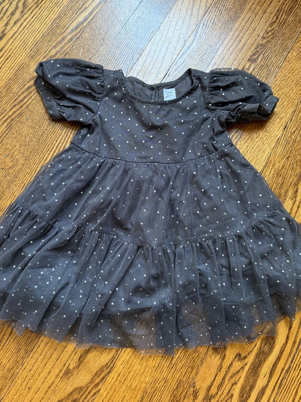 Baby Gap Charcoal Silver Metallic Polka Dot Tiered Tulle Dress 18-24M